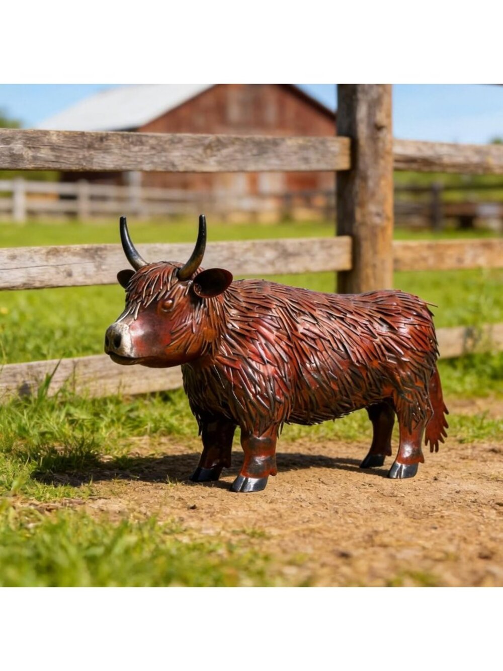 Highland Cow Metal Garden Statue - Rustic Outdoor Yard Art & Lawn Decor Gift